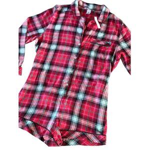 Victoria's Secret Pajama NEW Red Plaid Flannel Dream Short Romper MEDIUM